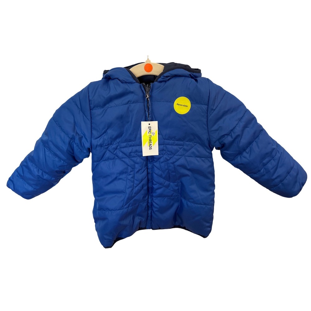 Epic Threads Kids Reversible Hooded Puffer Jacket Medieval Blue 4T 100191767TB